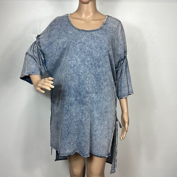 Umgee Blue Tie Dye 3/4 Sleeve Hi-Low Tunic Top Size S - Picture 1 of 8